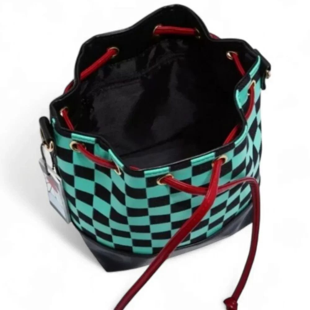 Demon Slayer Kimetsu no Yaiba Tanjiro Green & Black Checker Crossbody Bucket Bag
